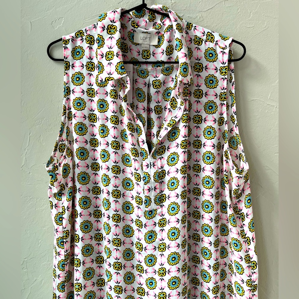 LOFT Pink Retro Medallion Print Sleeveless Blouse